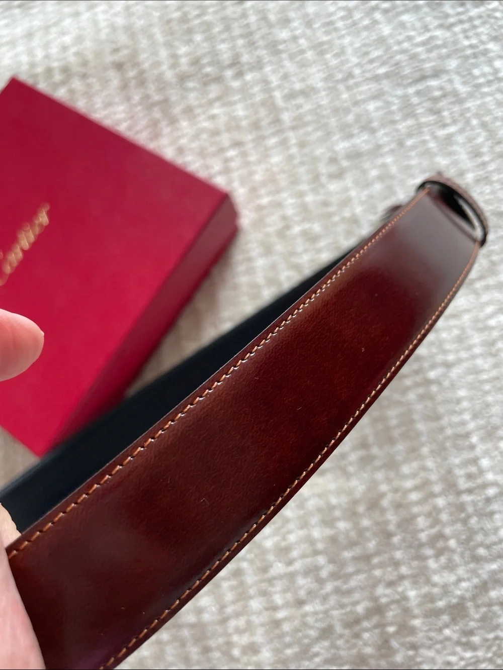Cartier Men’s Brown Leather Belt with Silver Circular Buckle Authentic Vintage